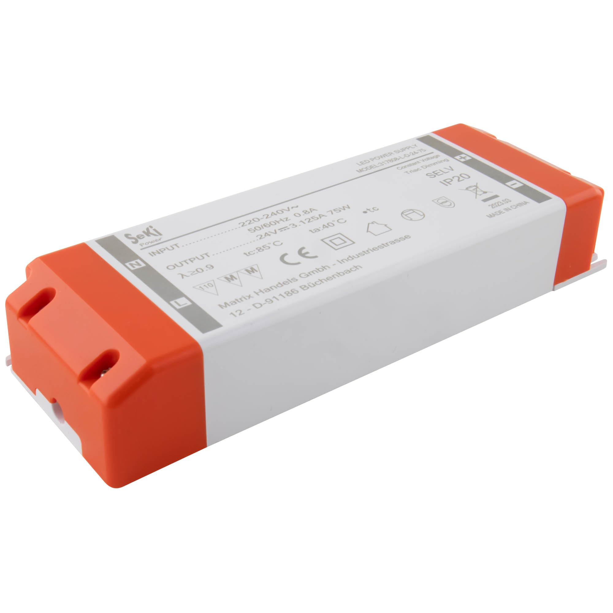 SeKi Controlador LED de voltaje constante de 24 V CC, 75 W, 3,12 A, regulable, transformador, fuente de alimentación conmutada; sin carga mínima, sin ruido/parpadeo LED, aprobación MM