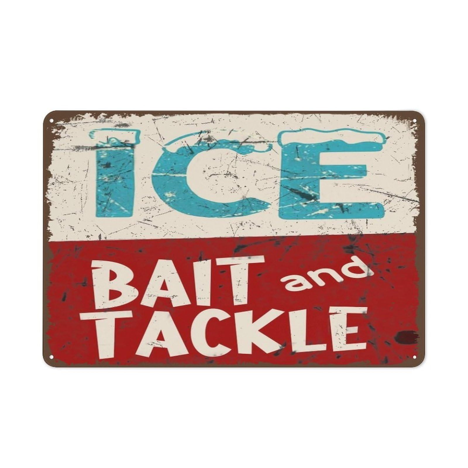 FNYUVNFAF Rustic Marina Ice Bait Tackle Fishing Metal Tin Sign Vintage Wall-Art For Man Cave Garage Decor 8 X 12 inch