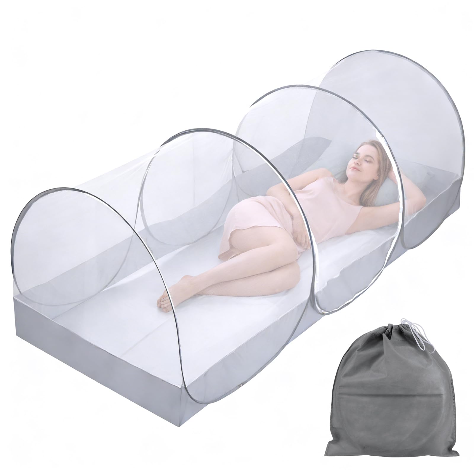 BigKing Mosquitera de Viaje, Ajustable, emergente mosquitera, portátil, Plegable, para Cama Individual con Cremallera, perfectablanco y Negro para dormitorios, Viajes o Camping (B)