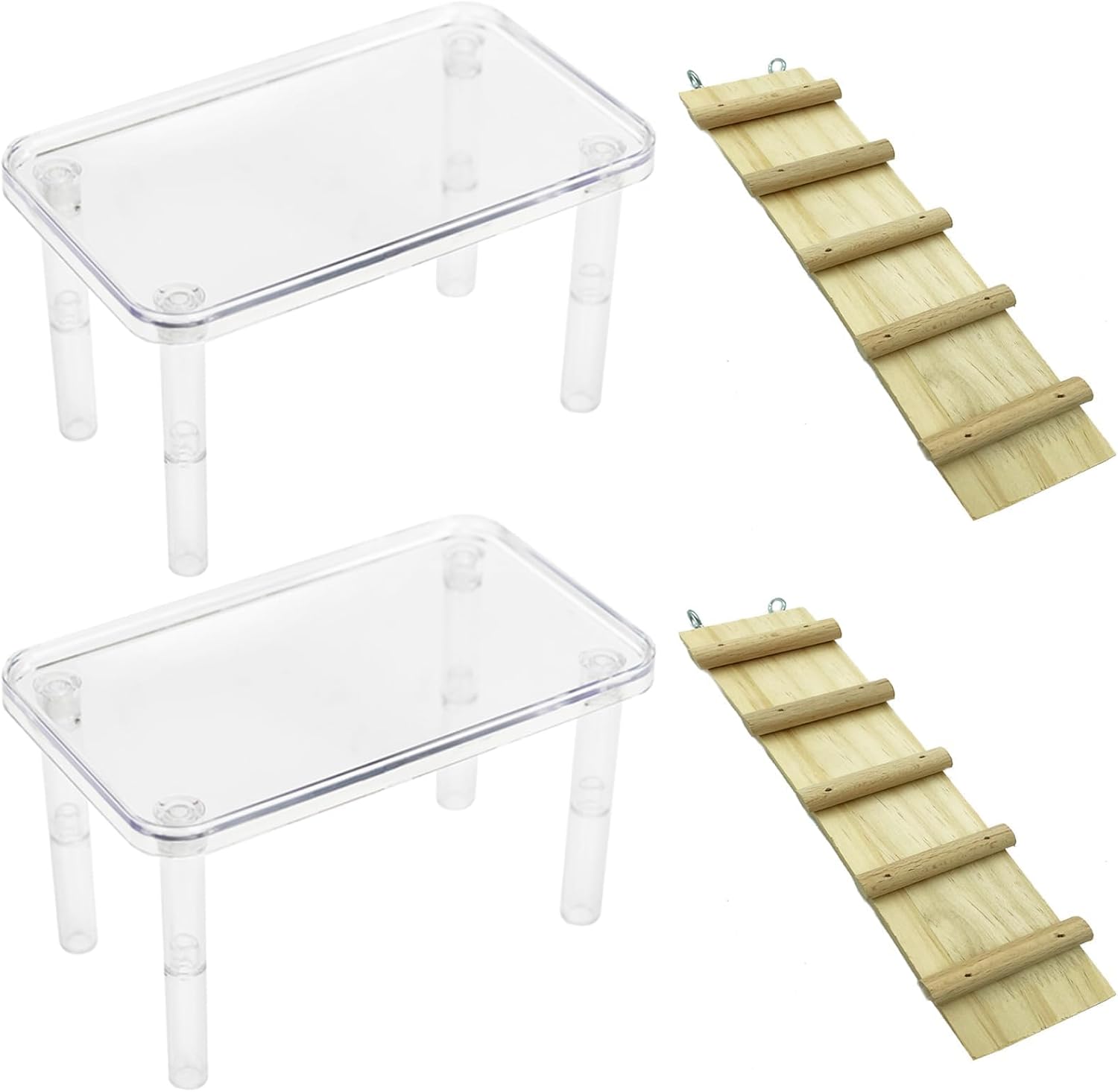 Hamster Platform 4Pcs Acrylic Small Animal Stand Climbing Toy Stuff with Wood Ladder for Dwarf Syrian Hamsters Gerbils Mice Sugar Glider Reptile Bird
