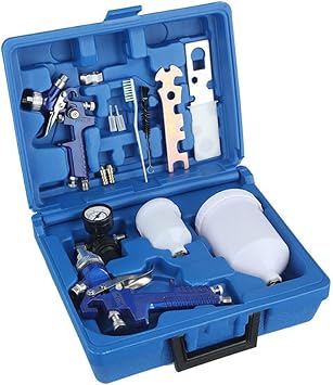 2Pcs Set HVLP Air Gravity Spray Gun Kit, 0.8mm & 1.4mm Nozzle Auto Gravity Feed Painting Tool Set with Locking Air Pressure Regulator Gauge, Wrench, Brush, LY-1014
