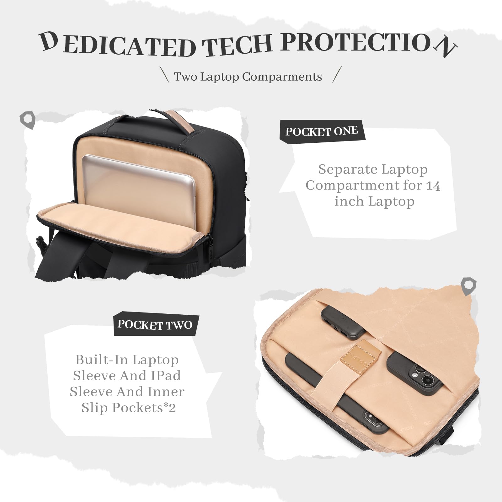 GOLF SUPAGS Kamerarucksack, DSLR SLR Kameratasche mit 14 Zoll Laptopfach und Regenschutz, Kompatibel für Kamera und Objektivstativ Zubehör, Fotorucksack für Outdoor-Aufnahmen und Reisen (Schwarz)