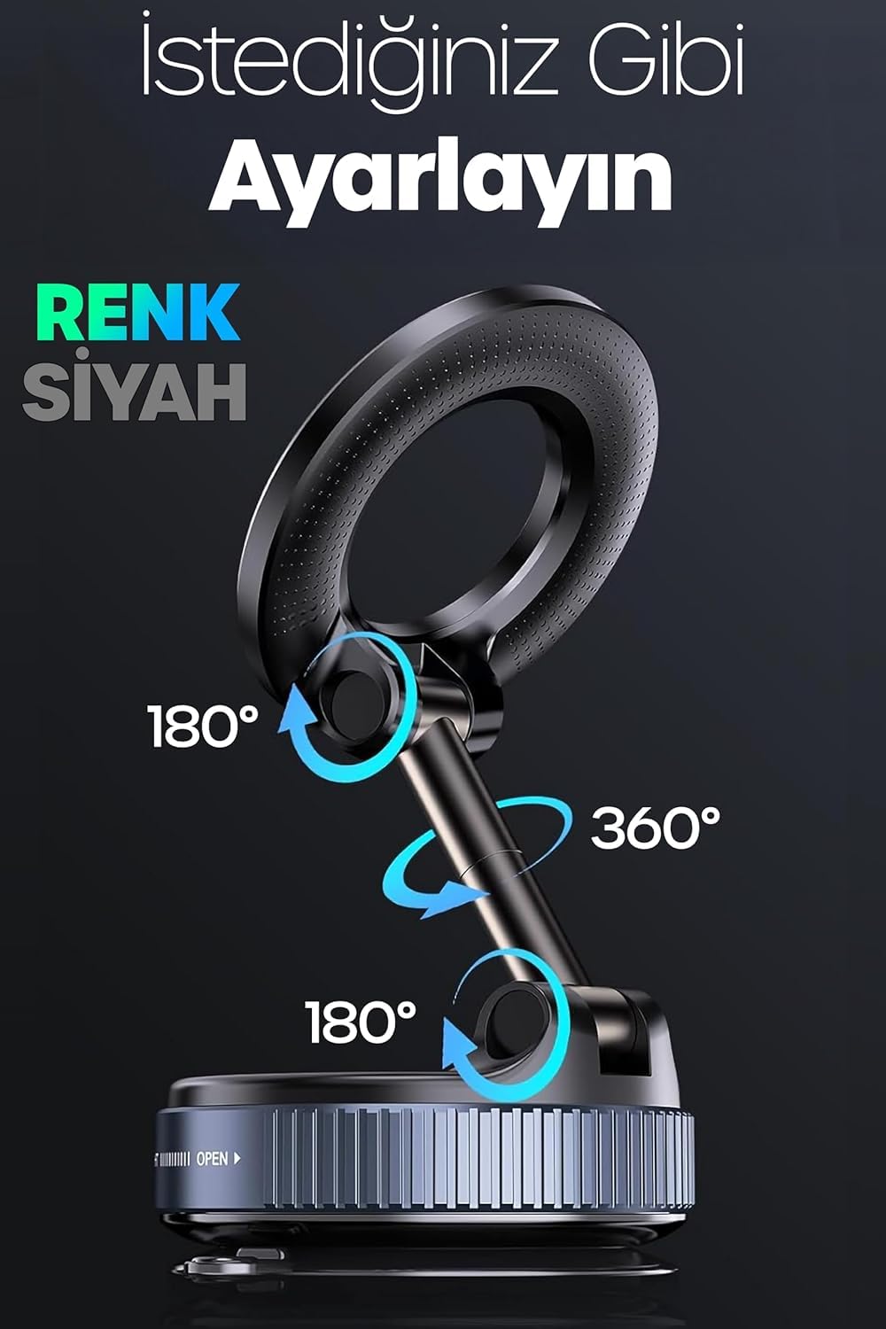 Orret Home MagSafe Uyumlu Araç Telefon Tutucu – 360° Dönebilen Vantuzlu Mıknatıslı Telefon Tutucu, Vakumlu Güçlü Taban, iPhone MagSafe ve Android Uyumlu, Araç İçi, Ofis, Spor Salonu Kullanımı İçin