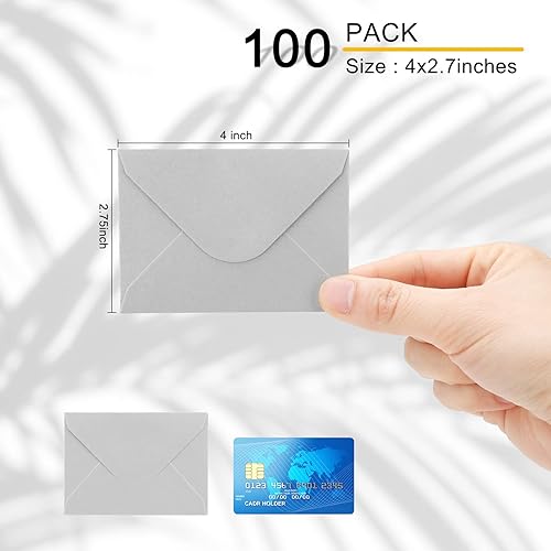 Vista 4 de 100 Pack 4 x 2.75" Mini Envelopes Metallic Silver 120GSM Gift Card Envelopes Bulk Small Paper Gift Card Sleeves Greeting Card Business Card Tiny