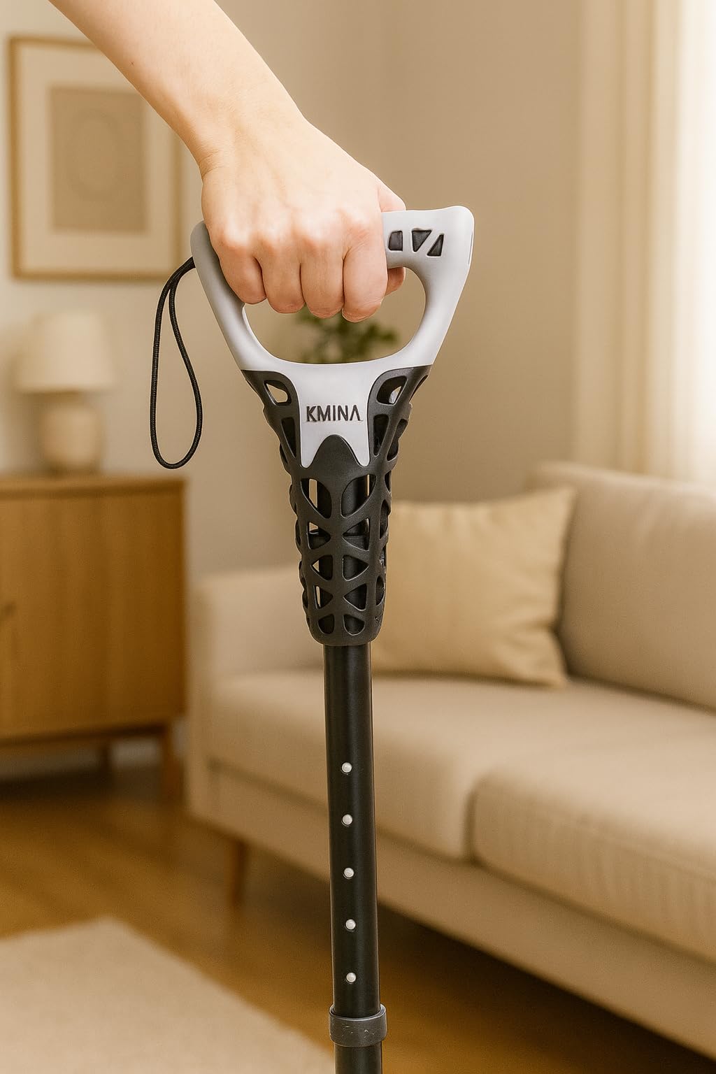 KMINA Bastón 4 Patas Ergonómico (Pesado y Robusto 1,5 Kg), Altura Ajustable, Diseño Patentado - Fabricado en España