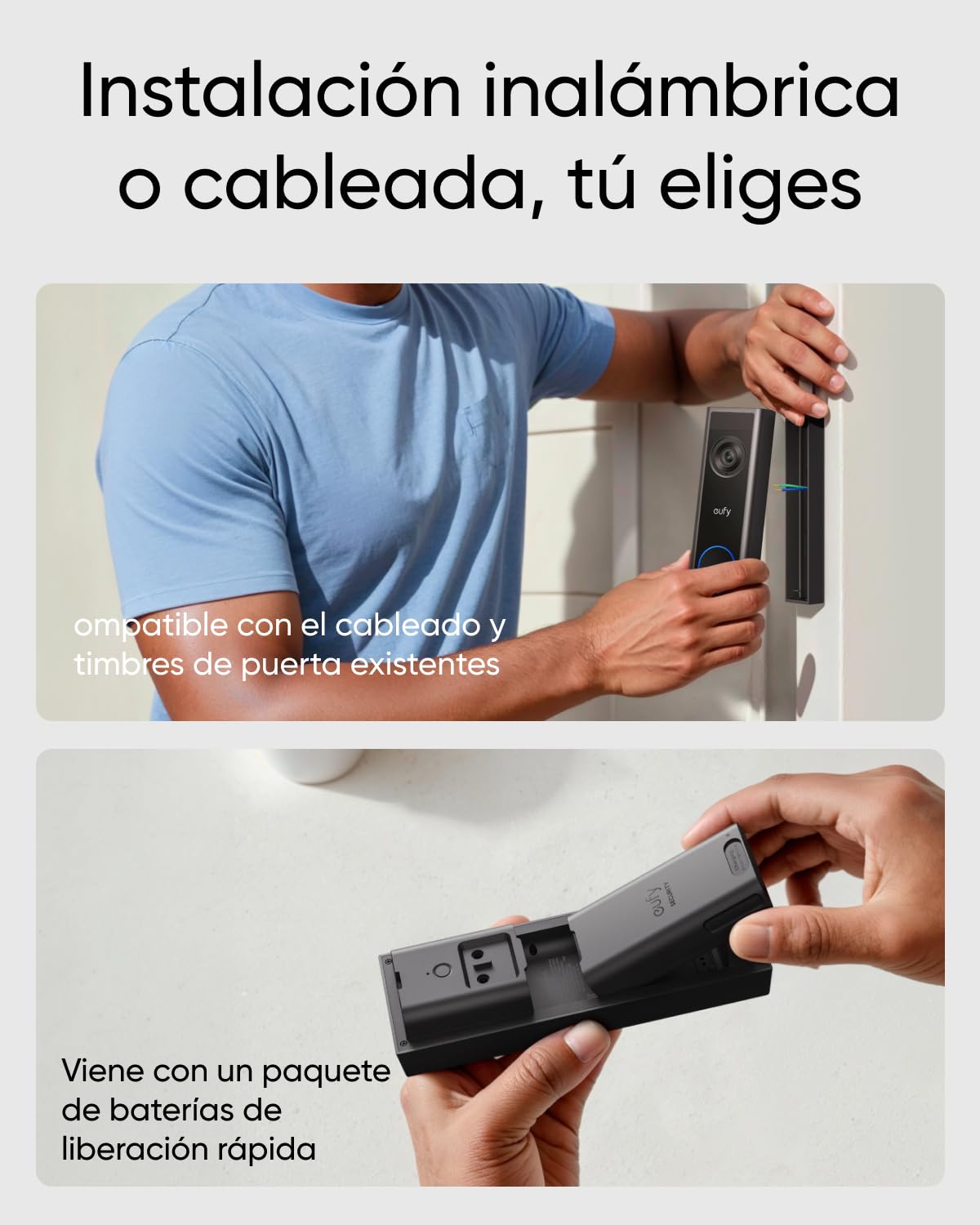 eufy Security Videoportero C31, 2K FHD, Cable o Batería de Liberación Rápida, Grabación 24/7, Detección de Movimiento Humano, Compatible con HomeBase S380, videollamada sin cuota mensual