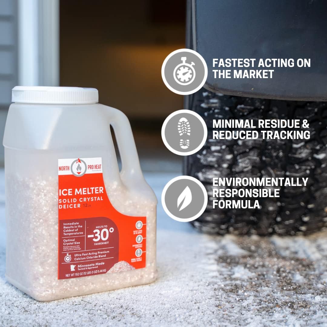 Heat Negative 30 Degree Melter Calcium Chloride Blend 12 lb Ice Melt Jug Fast Acting Deicer Ice Melt for Driveways, Sidewalks, Parking Lots
