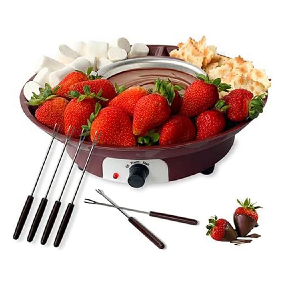 Juego de Ollas para Fondue, MáQuina EléCtrica para Hacer Fondue de Chocolate con 4 Tenedores, Kit de MáQuina para Fundir Queso, Control de Temperatura. Enchufe Europeo