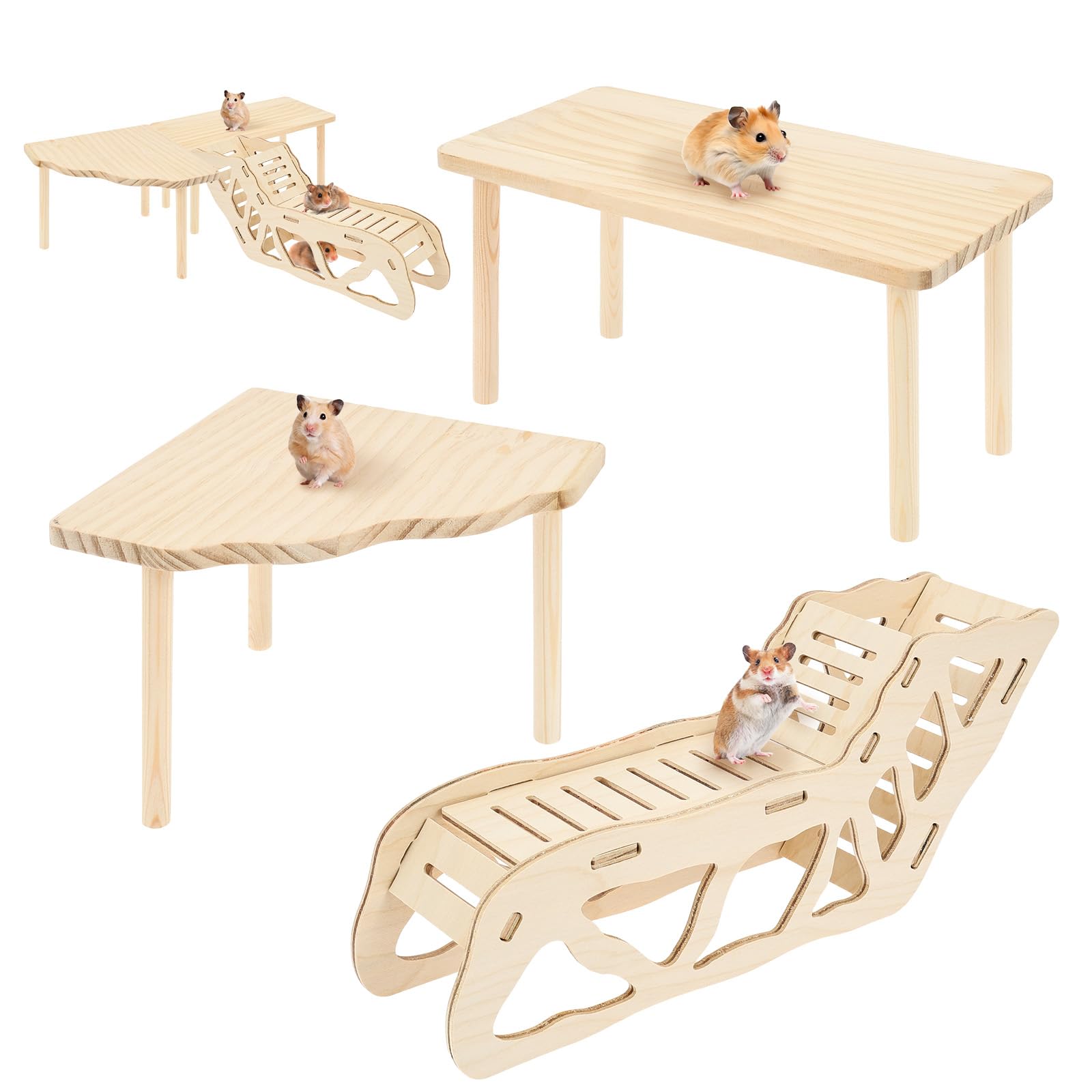 Zejexxb Log Color 3 Pcs Hamster Accessories Wooden 2Pcs Hamster Game Platform And 1 Pcs Ladder Climbing Toys Hamsters Hideout Tunnel Small Pets Multipurpose Rest Area For Chinchilla Rat Gerbils