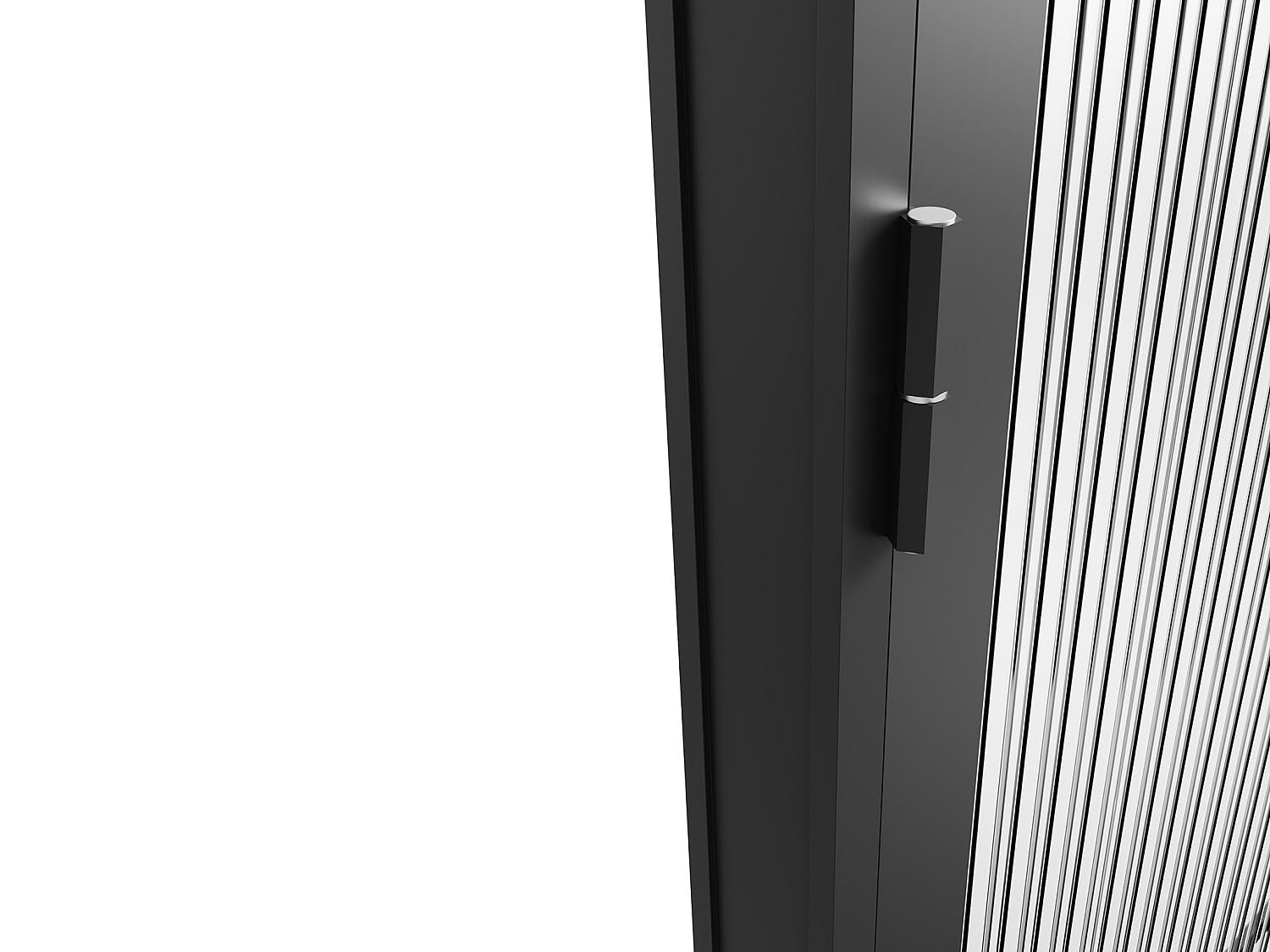 Vente-unique LOXTON - Bloque de puerta reversible de aluminio y vidrio templado texturizado - 204 x 83 cm - Negro
