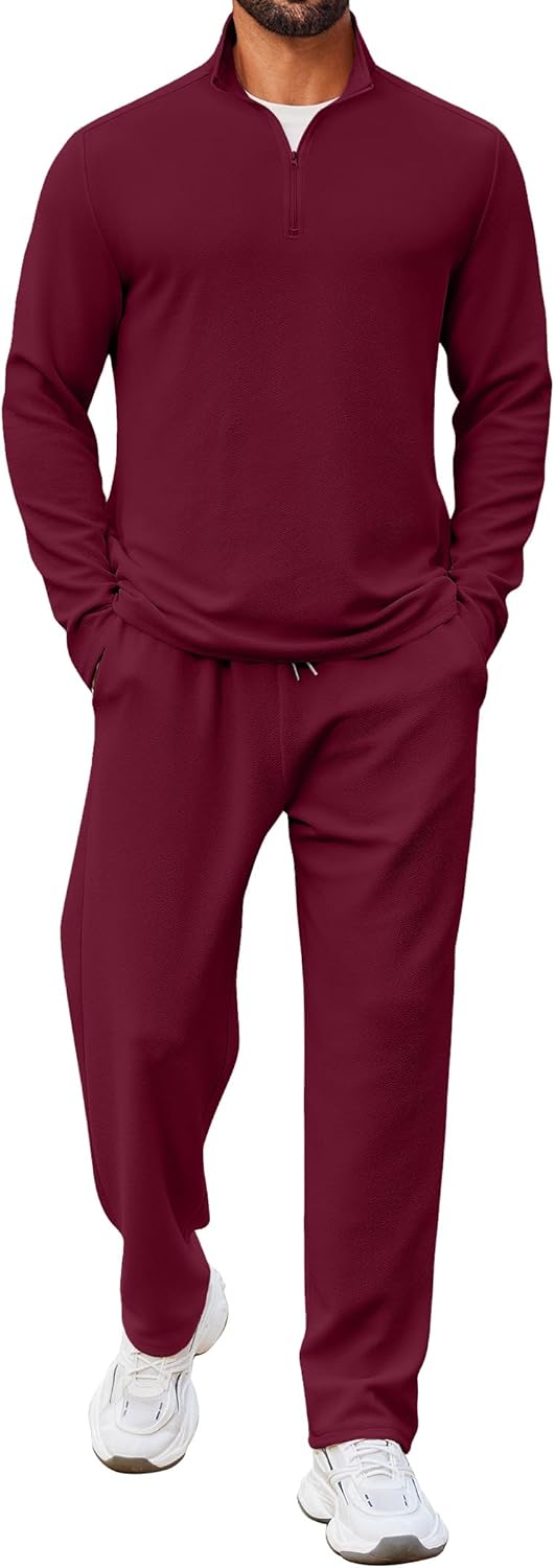 COOFANDY Men’s 2 Piece Tracksuit Set Quarter Zip Sweatsuit Athletic Running Suit Sets Long Sleeve Casual Outfits