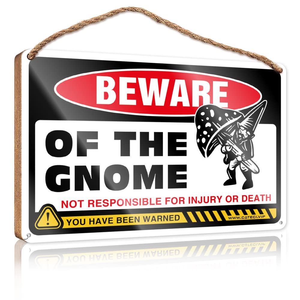 YYHLEH Funny Kitchen Wall Decor Beware Of Gnome Wooden Sign Funny Hunting Gifts Plaque Sign(15X28CM)