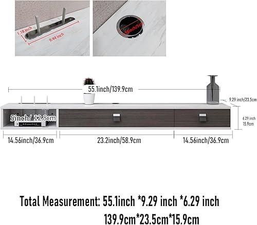 Miniatura 21 de Pmnianhua Estante flotante para TV, 55 pulgadas, soporte flotante para TV montado en la pared, consola multimedia, consola de TV de pared, estante