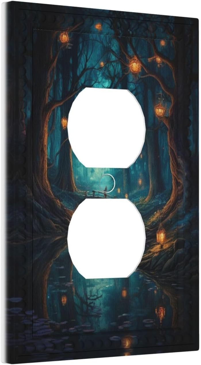 1Gang Single Duplex Switch Plate Mysterious Woods Print image 2