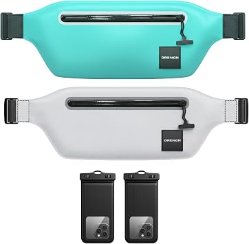 DRENCH everyday carry waterproof pouch Blue + White Waterproof Fanny Pack Bundle, 2 Submersible Phone Pouches + Floating Cases