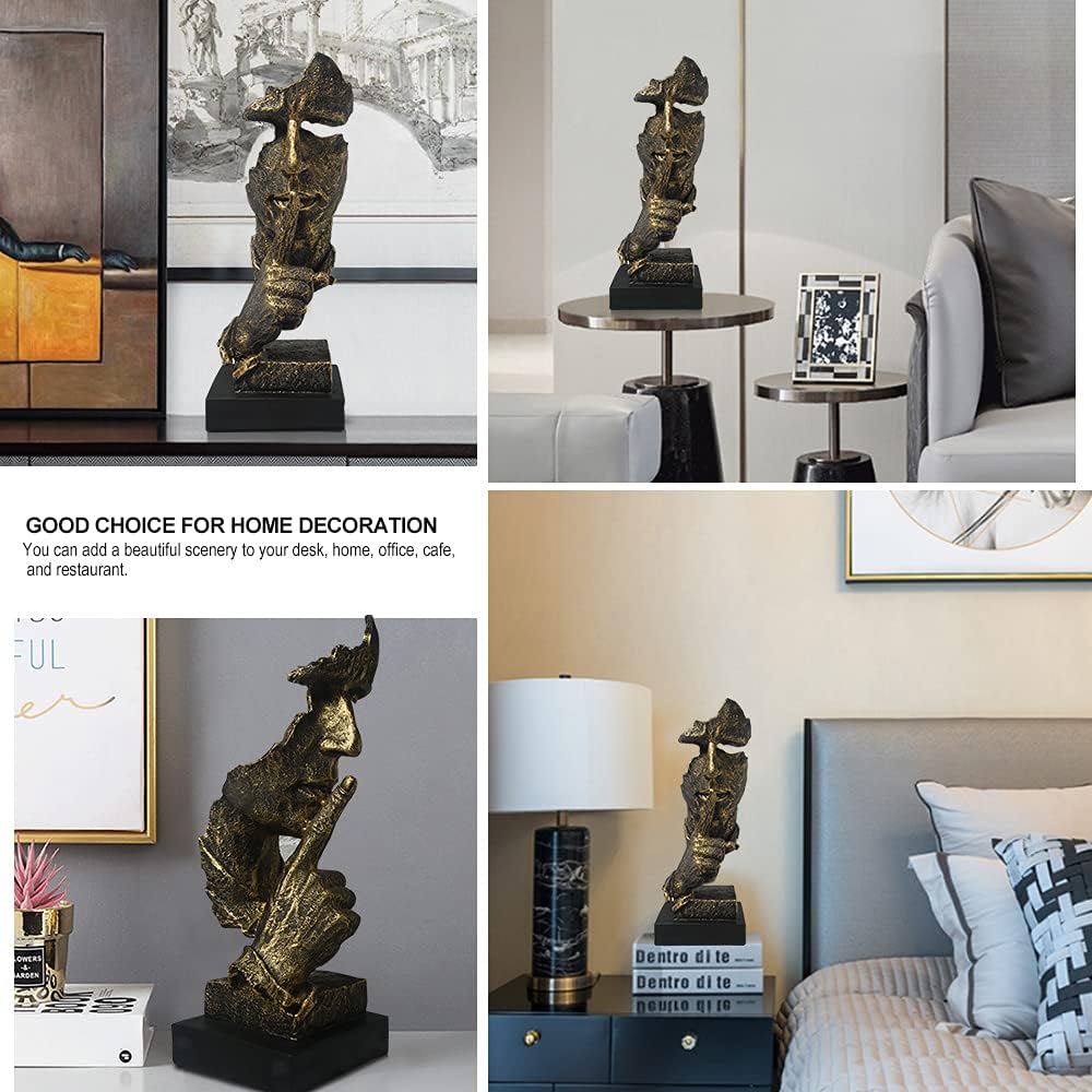 fazhongfa Thinker Statue - Silence is Gold Modern Decor Creative Abstract Art Figurine Resin Sculptures Decoration Room Home Study Office Figurines for Desktop Shelf Table Ornament (Bronze)