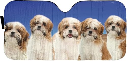 Cubierta de parasol para automóvil, bonita escena Malshi Maltese Shih Tzu, bloquea el calor y el sol, protege el interior de tu automóvil, 51 x 27.6