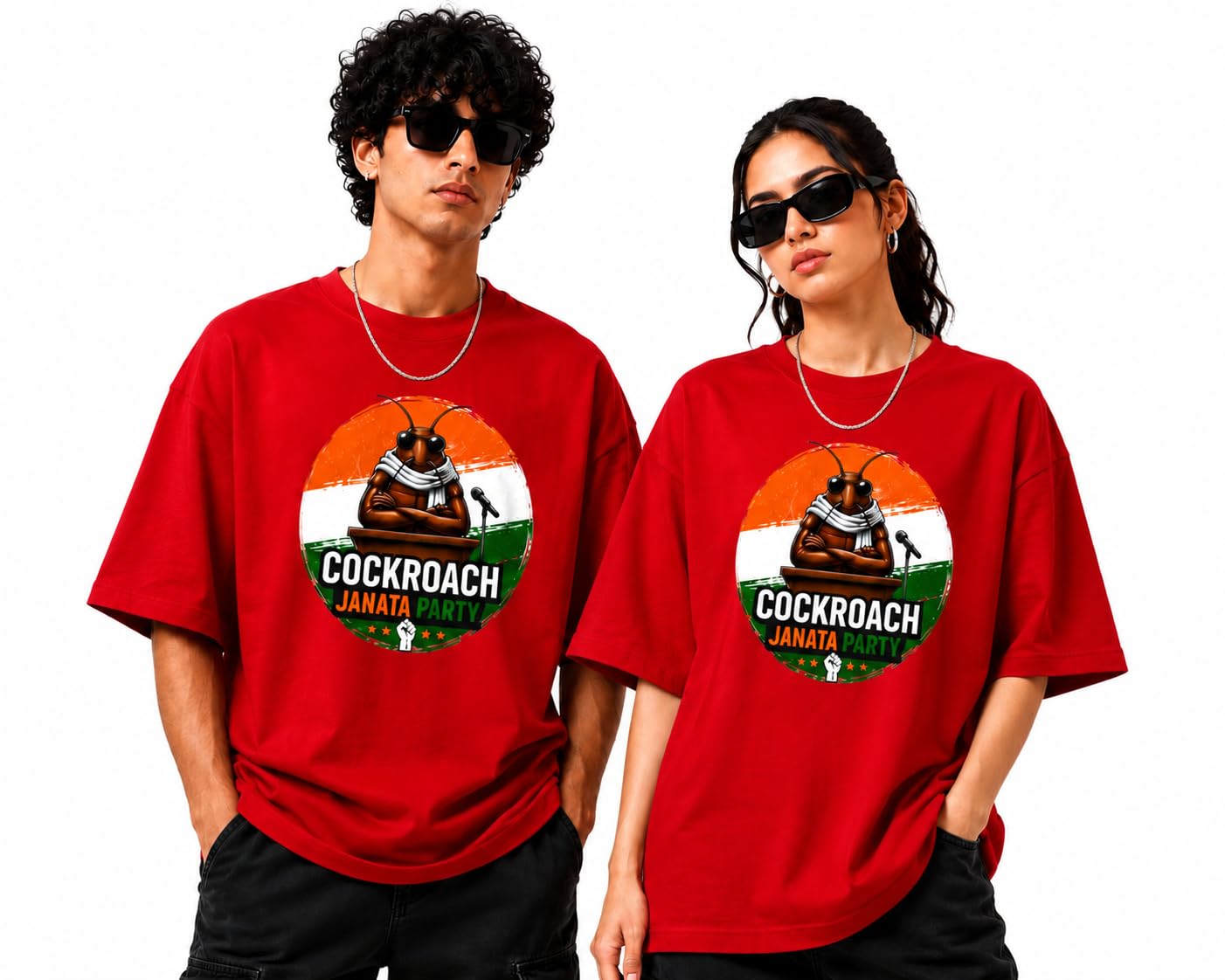 mufi Brand Symbol Original CJP Cockroach Janata Party Unisex Oversized Graphic Printed T-Shirt for Men & Women | 180 GSM Premium Cotton | Round Neck | Half Sleeve | Red-picture-54