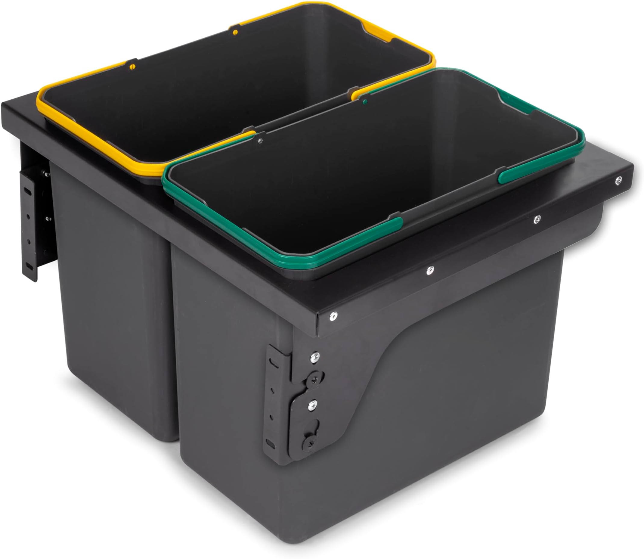 Emuca - Recycling bin for kitchen with lateral fastening, 2x24L, Anthracite grey plastic, Steel and Plastic