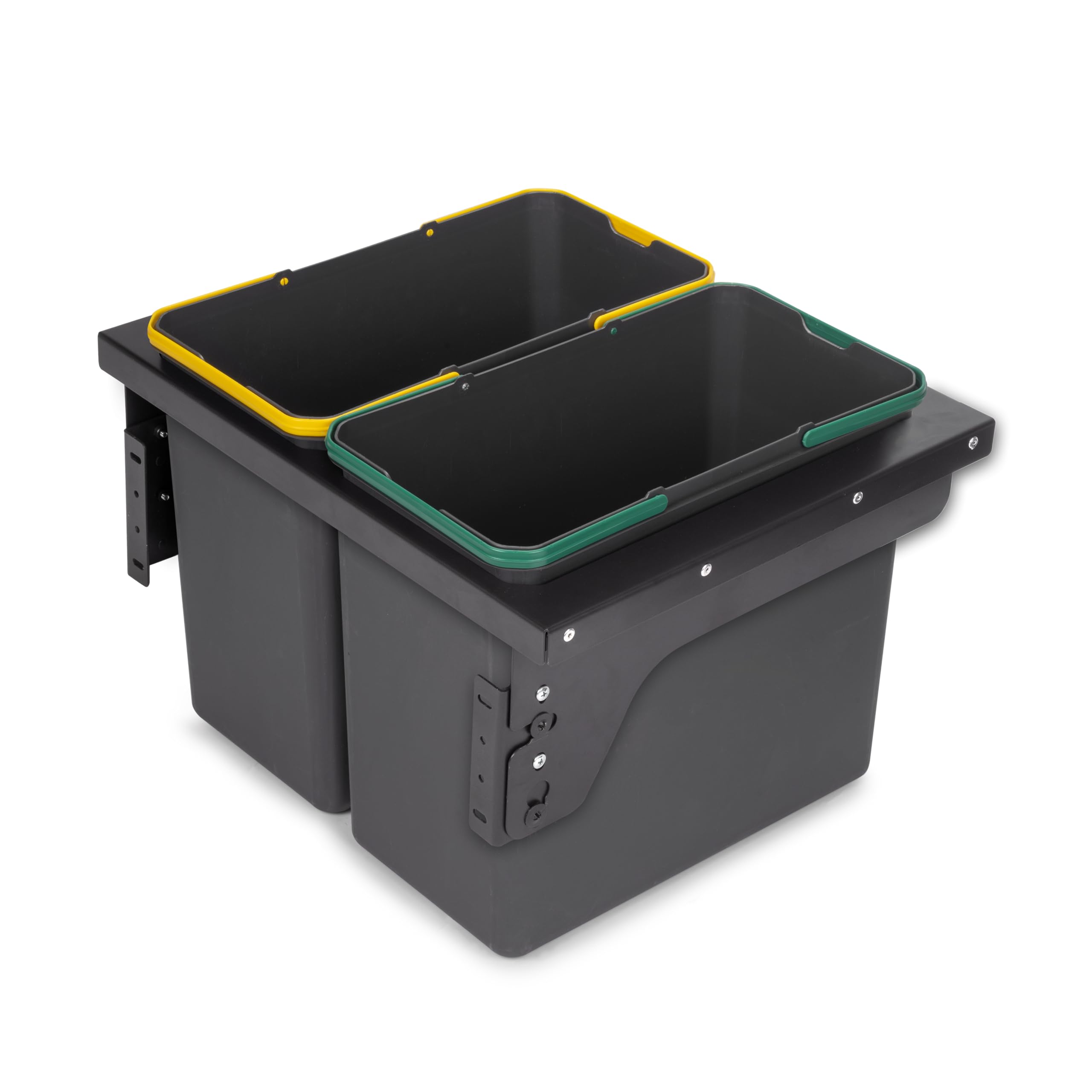 EmucaKitchen Recycling Bin with Side Fixing, 2 x 24 L, Steel and Plastic, Anthracite Grey Plastic