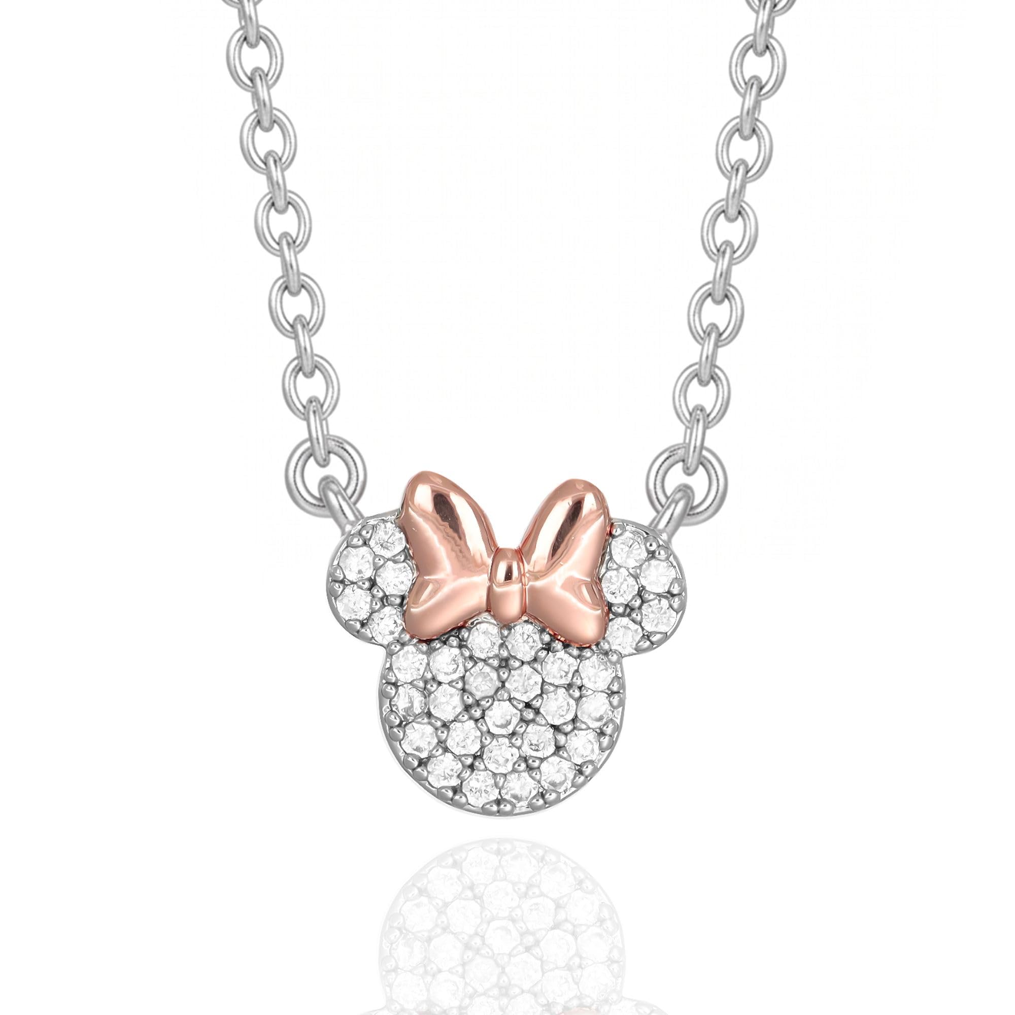 Disney Set Collana e Orecchini Minnie Mouse, in Ottone con Zirconi Bianchi, per Donna, Pronto da Regalare, Gioielli Ufficiali