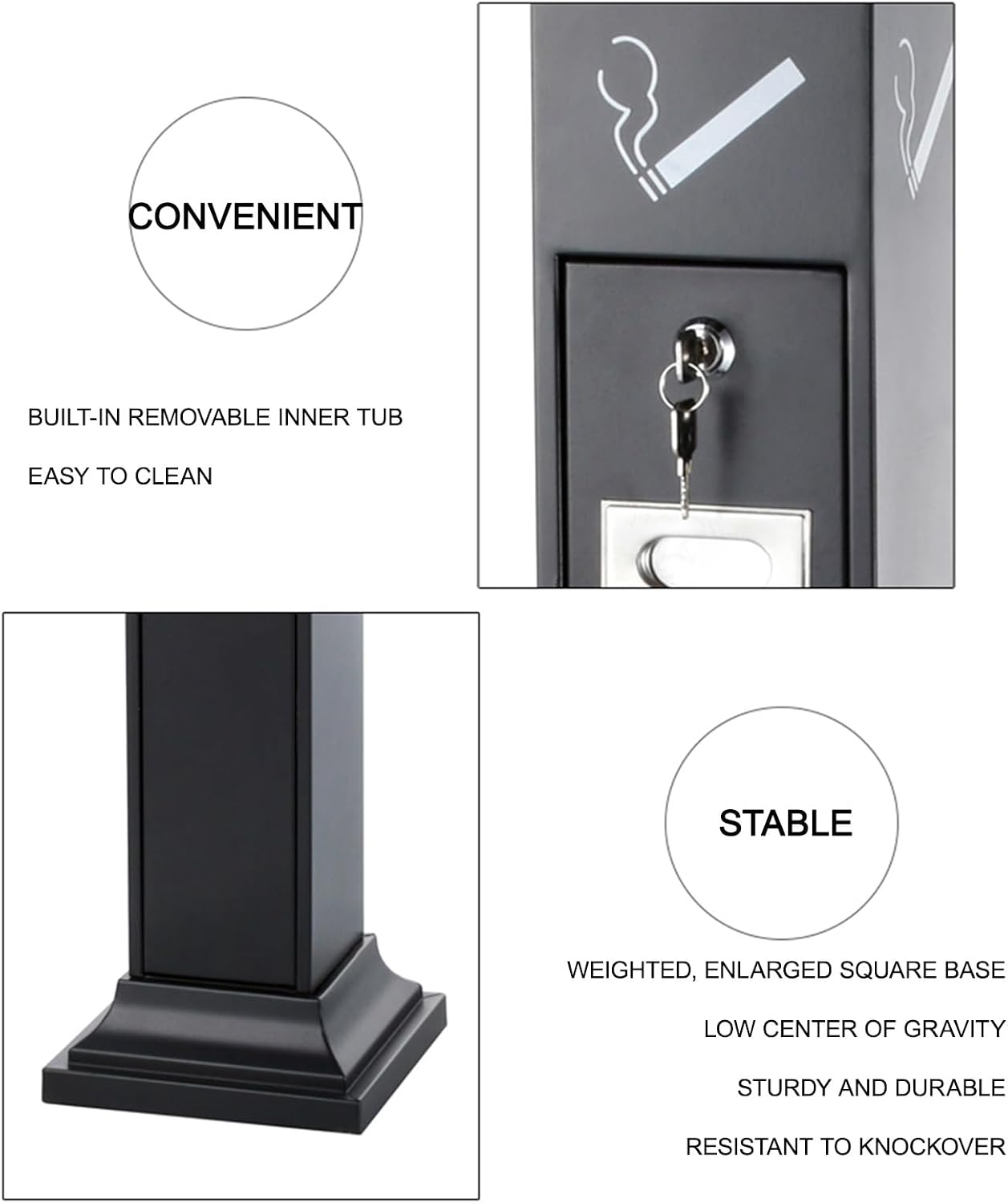 Outdoor Standing Ashtray, Stainless Steel Cigarette Bin, Smoking Cigarette Butt Receptacles, Metal Standing Ashtray for Patio, Offices, Home, Restaurants, Backyard(Silver)