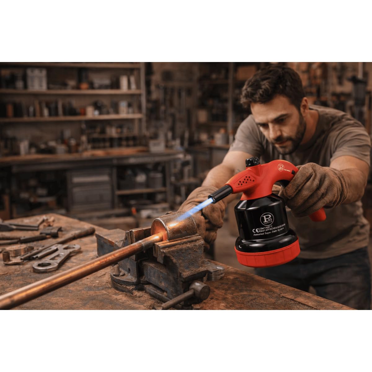 PROWELTEK - Lampe à souder Gaz 1650W Breveté - Chalumeau gaz Bricolage & Cuisine Allumage Auto Sécurisé, Cartouche gaz 190g
