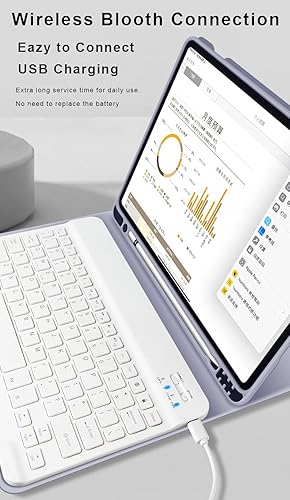 Miniatura 37 de aoub Funda para iPad de 9ª/8ª/7ª generación de 10.2 pulgadas, funda de teclado Bluetooth inalámbrica desmontable, funda trasera de TPU suave