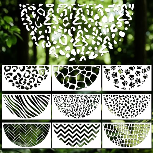 Texture Stencils for Crafts Reusable DIY Furniture Decor Art Painting Stencil 9Pcs Kit for Wood Embroidery Wall Silk Screen Journaling(11.8X6.3 Inch)