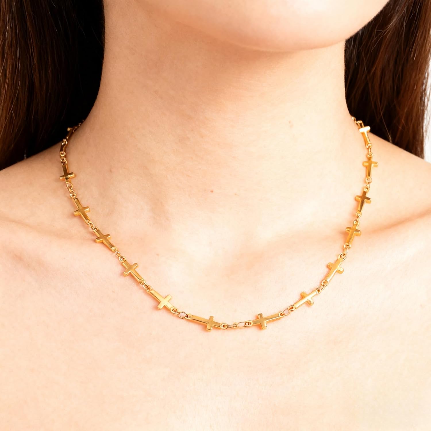 Gold Plated Cross Chain Necklace for Women Silver Plated Small Cross Necklaces Stainless Steel Non Tarnish Link Chain Christian Religious Faith Jewelry Gifts - Image 5