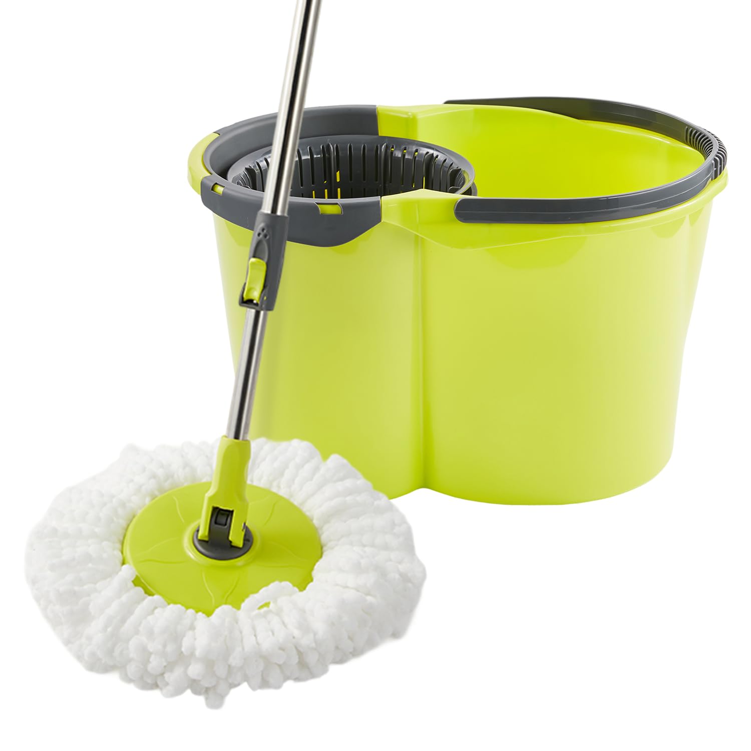 THE CLEANING EXPERT Spin Mop & Bucket Set - Microfibre Mop with Telescopic Handle, 2 Refill Heads & Bucket with Wringer for Cleaning Hardwood, Tile, Vinyl & Laminate Floors - Green, 16 Litre