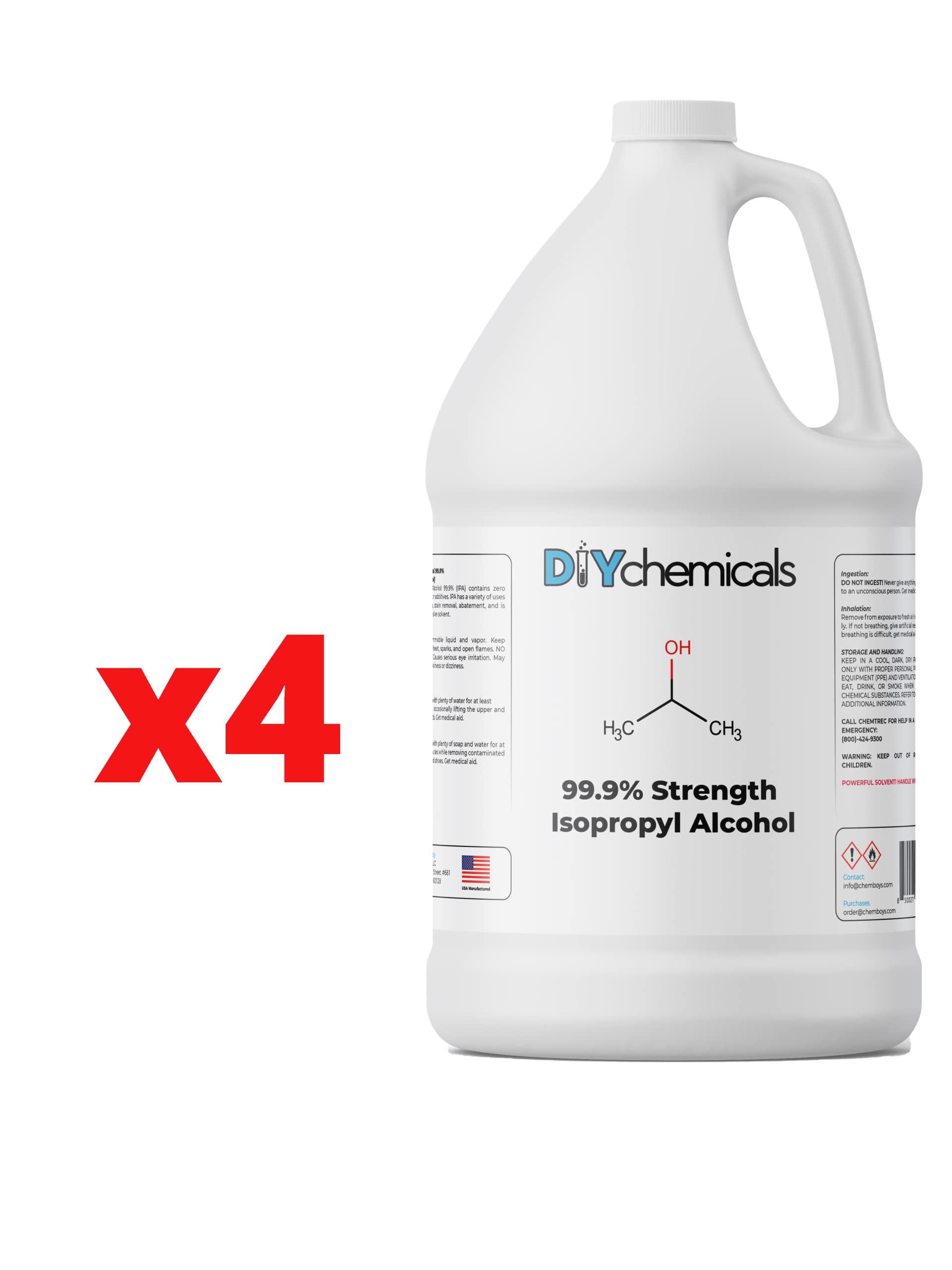 DIYChemicals Isopropyl Alcohol 99.9% Gallons (4-Gallons Bundle) (4 Gallon Jugs (512 fl oz))