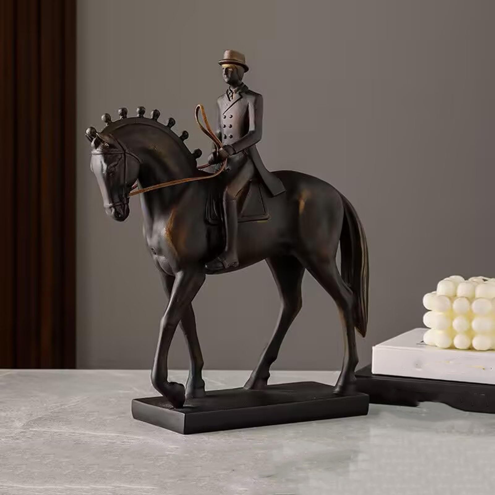 YUZDNM Equestrian Gentleman Statue and Sculpture, Elegant Horse Rider Figurine Art Statues for Desk Shelf Decor, Resin 13''(Male)