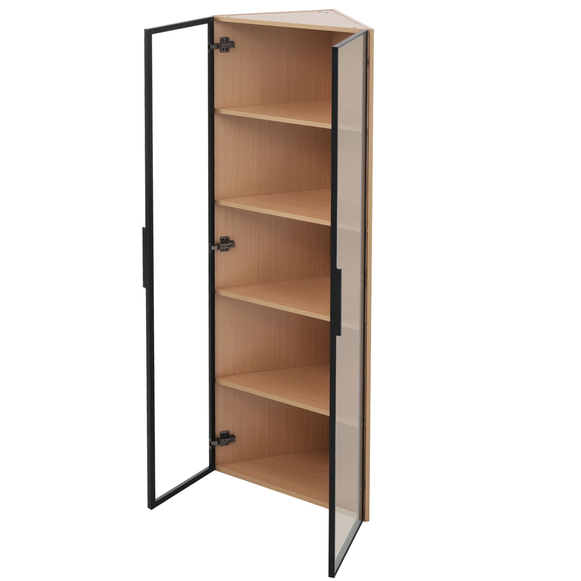 Soweiz Vitrina esquinera con puerta – Estantería para libros, armario de vino, armario de baño, vitrina de cristal LED, 62 x 35 x 160 cm, barra de luz integrada, armario de cristal templado a prueba