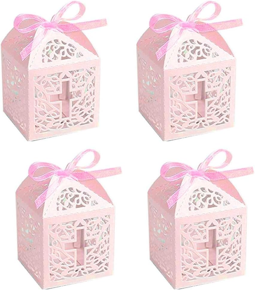 Sohapy 50Pcs Baptism Christening Favor Boxes Candy Boxes Bag Gift Box Baby Shower Favor for Baby Cute Birthday Decoration Shower Party decoration Supplies (white) image 3