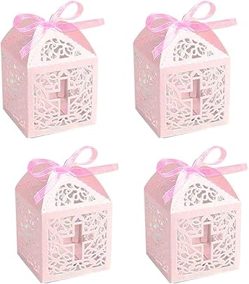 Sohapy 50Pcs Candy Boxes Kraft Paper Candy Bag Gift Box Baby Shower Favor for Baby Cute Birthday Decoration Shower Party decoration Supplies Pink