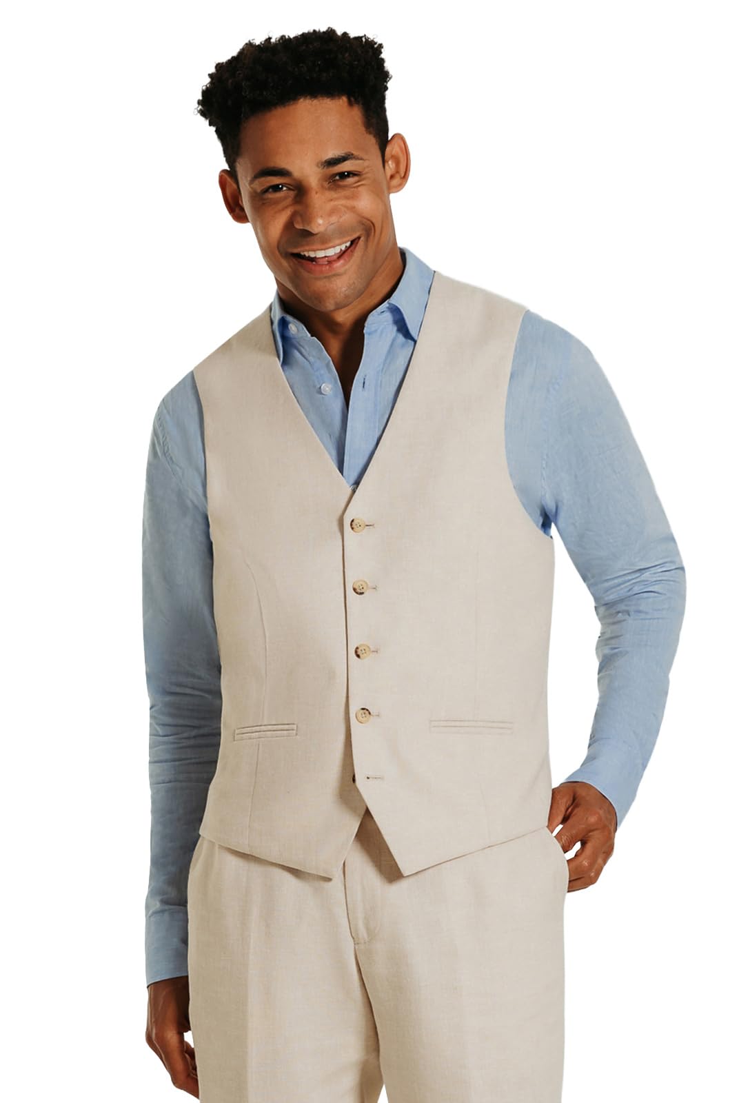 Dobell Mens Cream Waistcoat Lightweight Linen Cotton Blend Slim Fit-M (38-40in)