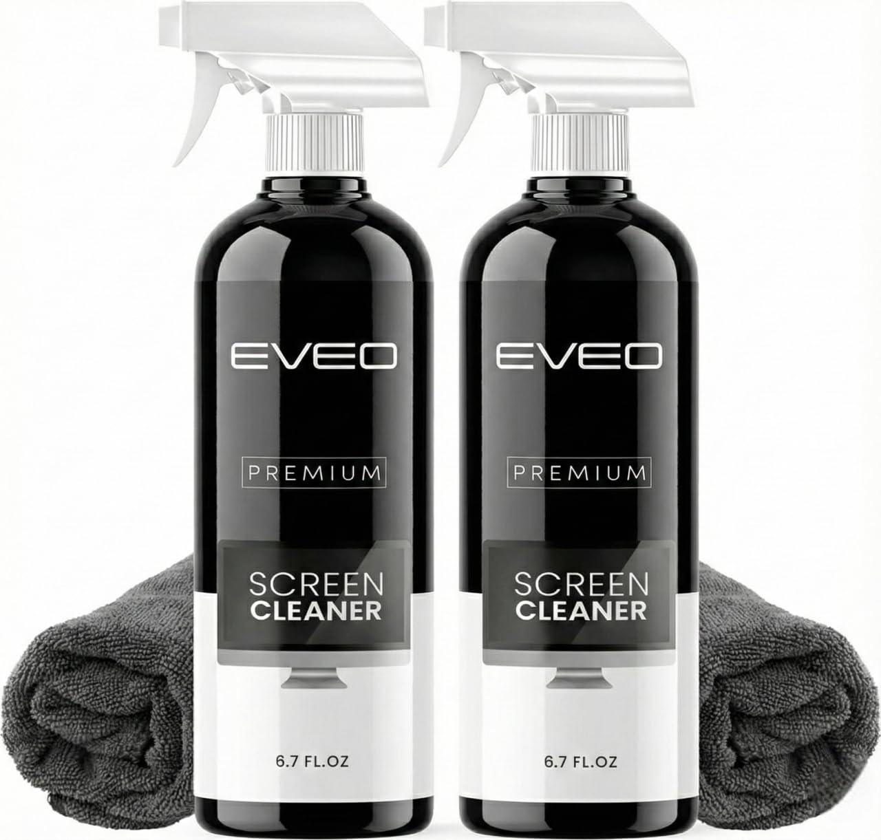 EVEO® Screen Cleaner Spray Kit (Streak-Free) TV Screen Cleaner for Smart TV, LCD, LED, OLED | Computer Screen Cleaner Spray and Wipe Microfiber Cloth - TV, Monitor, Laptop, iPad, Car - 6.7oz 2 Pack
