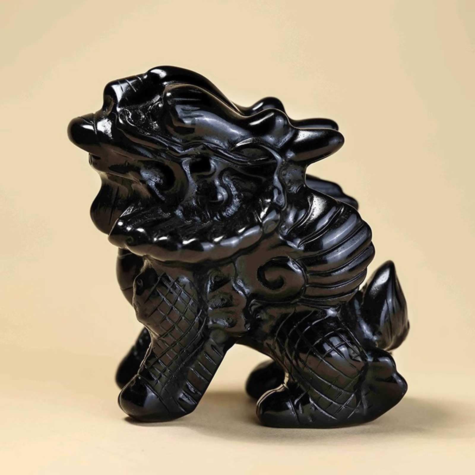 Statua Kylin in Ossidiana Nera, qilin Scultura Decorativa Feng Shui | Figurine Chi Lin in cristallo naturale lucidante per la decorazione dell'ufficio domestico, guarigione energetica