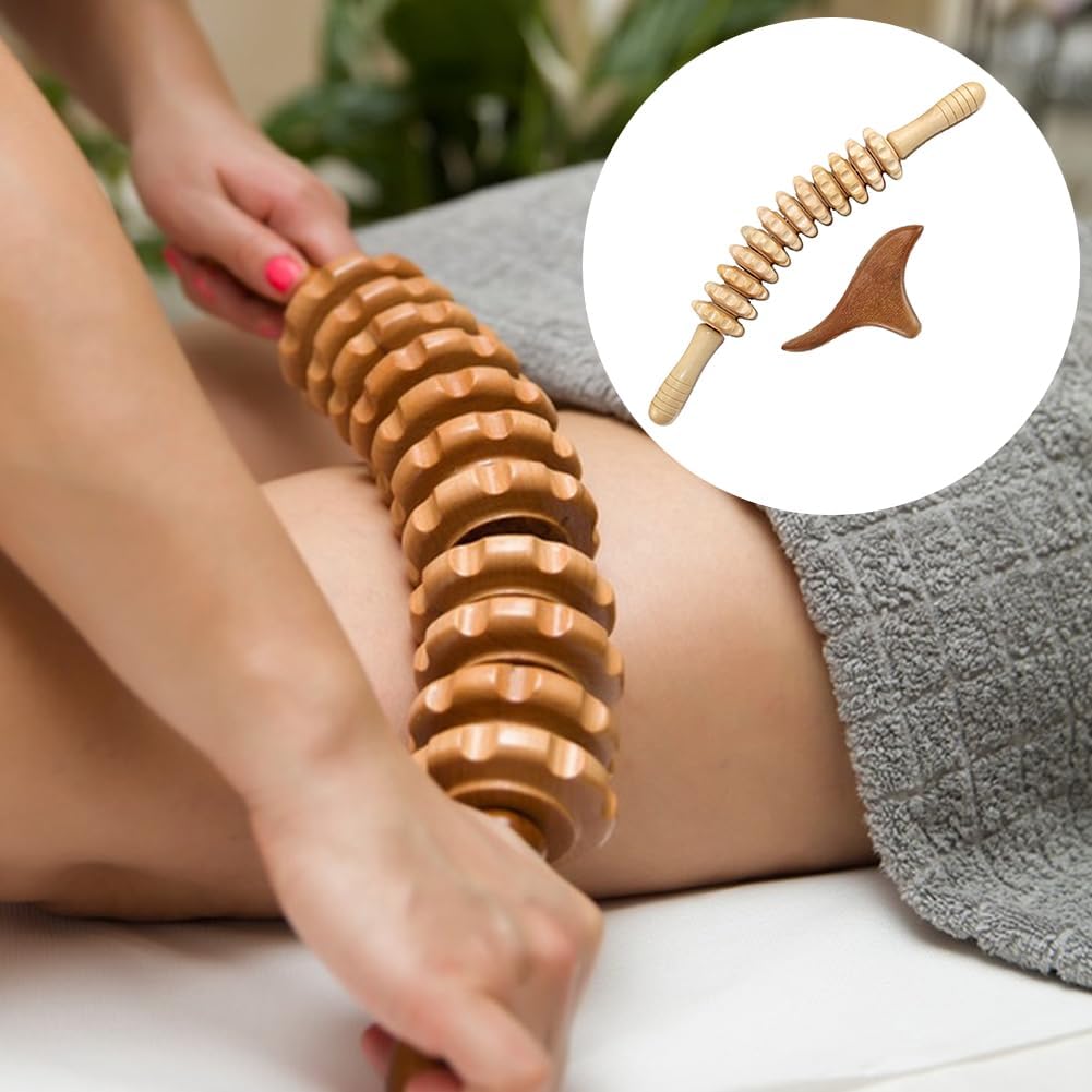 Wooden Massage Roller Stick with Triangle Massager, 12 Rollers Curved Wood Therapy-Massage Tool for Cellulite Reduction and Muscle Tension, 16.9inch - Image 8