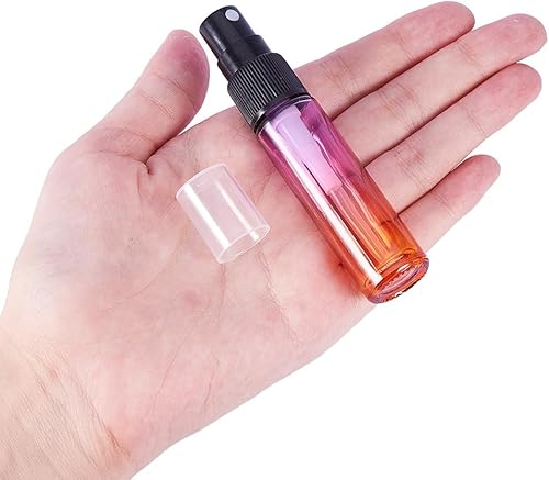 Miniatura 4 de BENECREAT 9 paquetes de botella de spray de vidrio de color arcoíris de 0.3 fl oz, botella de spray recargable de niebla fina para perfume, aceite