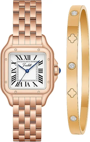 DIICRIN Gold Watches for Women, Small Vintage Roman Dial, Love Bracelet, Elegant Women's Jewelry Set