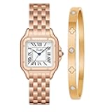 Gold Watches for Women, Small Vintage Roman Dial, Love Bracelet, Elegant Women's Jewelry Set
