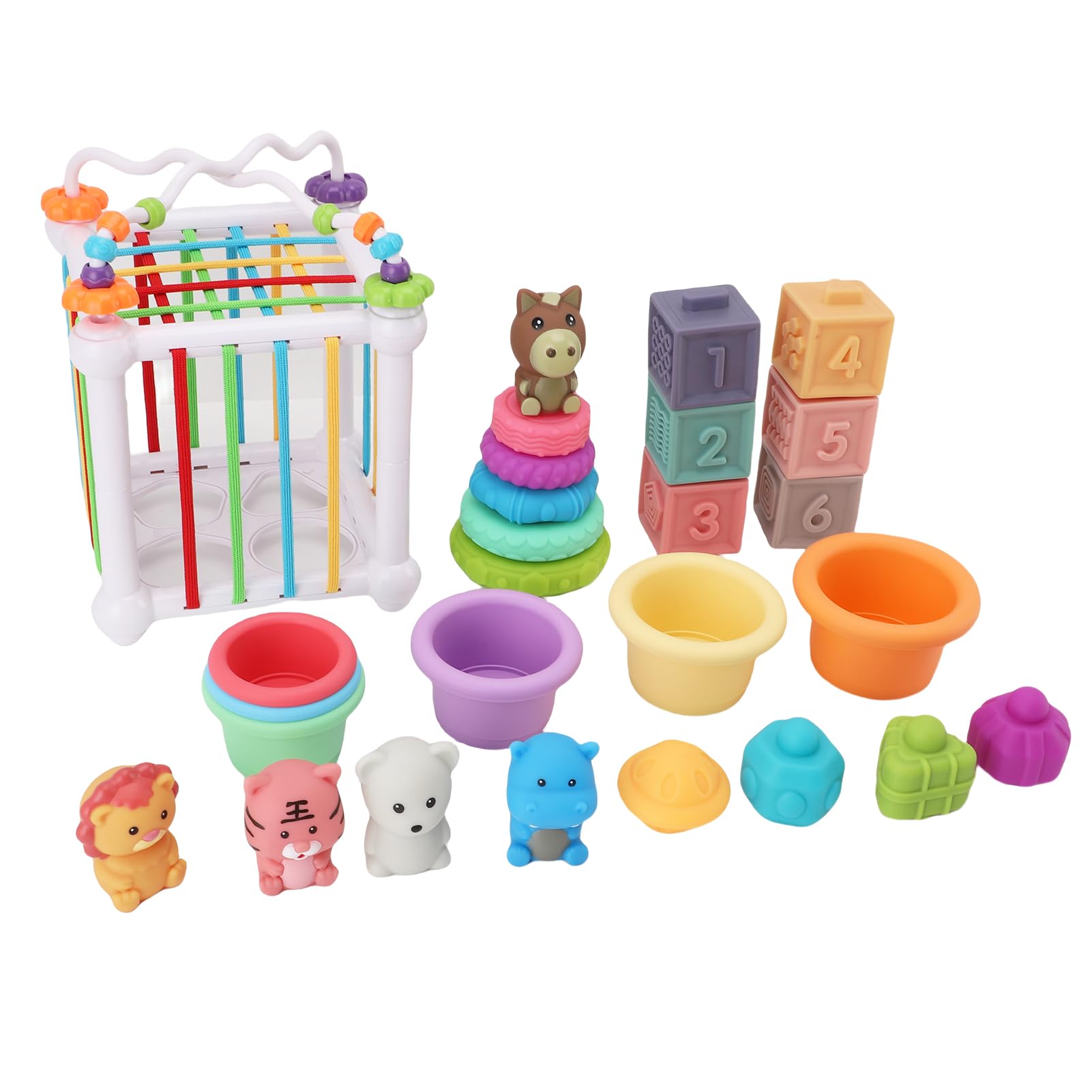Jiawu Bloques Apilables, Bloques de Construcción Suaves para Juegos Acuáticos para Bebés con Juego de Tazas Apilables para Juguetes de Baño de Aprendizaje Temprano para Bebés
