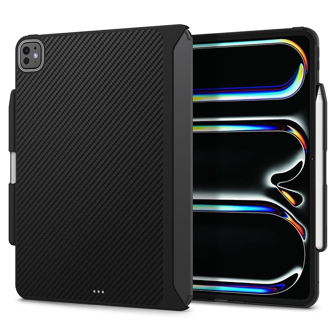 Spigen Enzo Aramid for iPad Pro 11inch M5/M4 (2025/2024) Back Cover Case with Pencil Holder, Designed for MagSafe, Magic Keyboard Compatible - Black