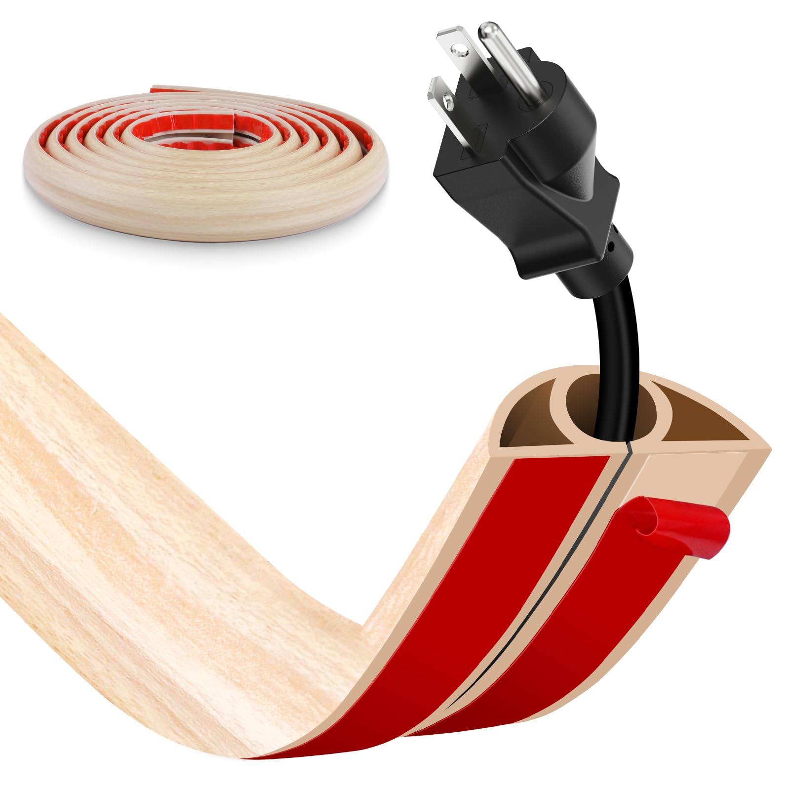 Floor Cord Cover, Wire Cover, Self Adhesive Cable Covers, Protect Cables & Prevent Trip Hazards For Office Home Factories Garages Flexible Cords Hider On Floor Wall