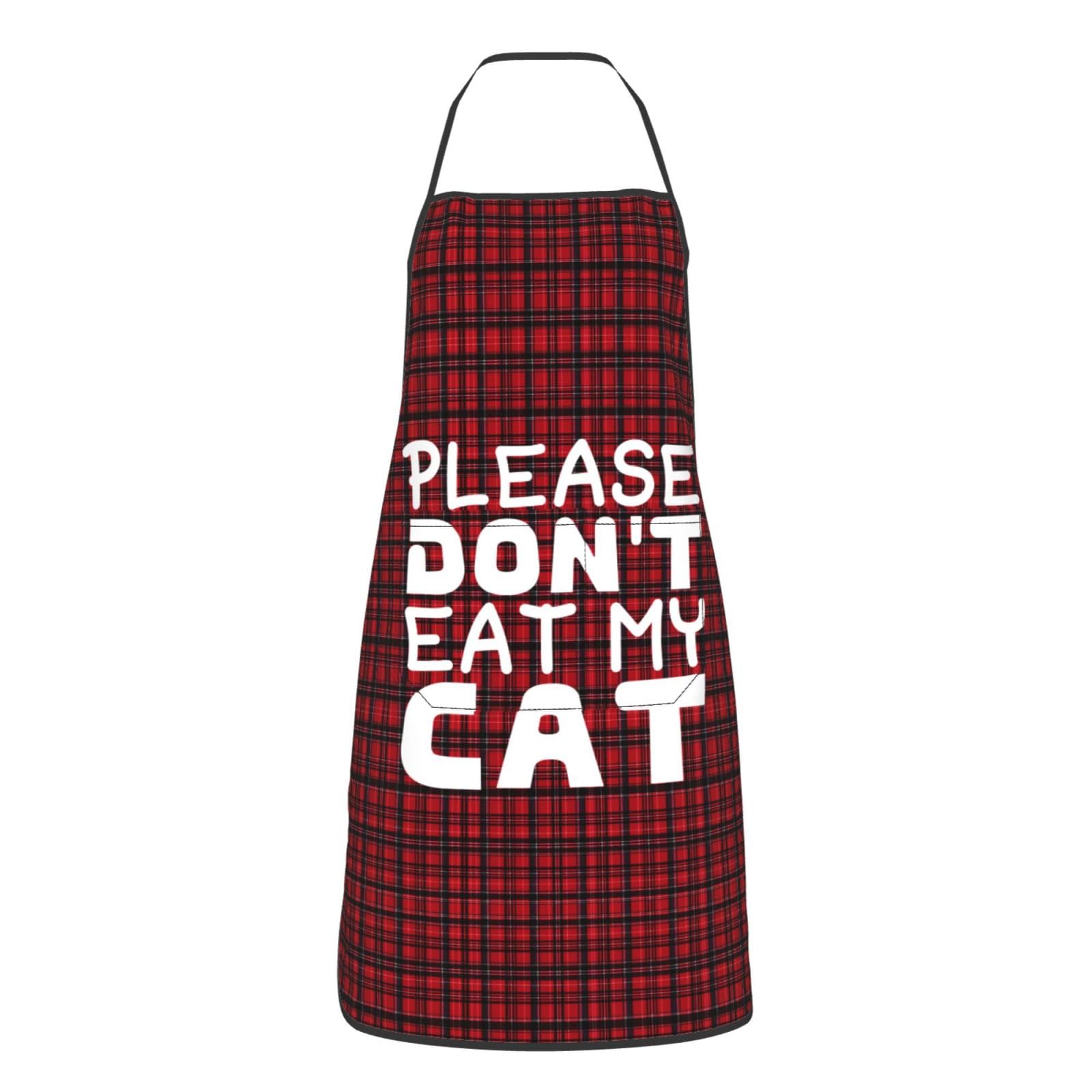 nopicsn Please Don't Eat My Cat Apron for cooking with Pockets Women Men Kitchen Chef Funny Aprons
