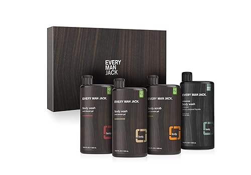 Every Man Jack Colección - Juego de regalo de gel corporal incluye cuatro lavados corporales de tamaño completo con ingredientes limpios y aromas
