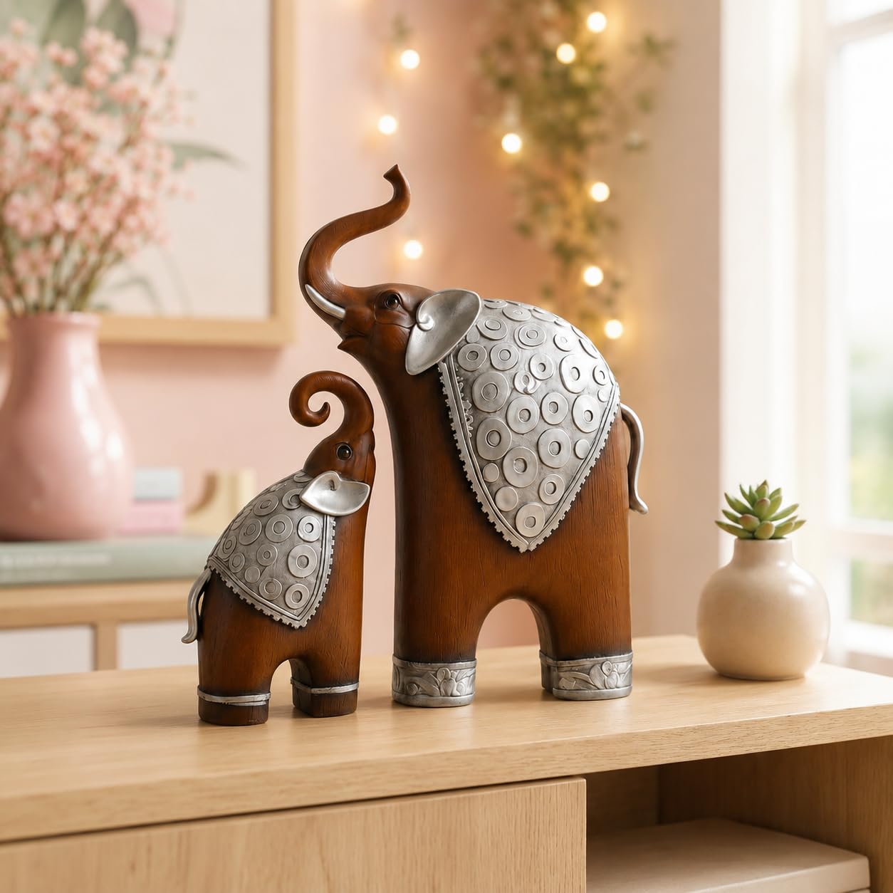Thai Elephant Figurines - Home Decor Resin Sculptures -1