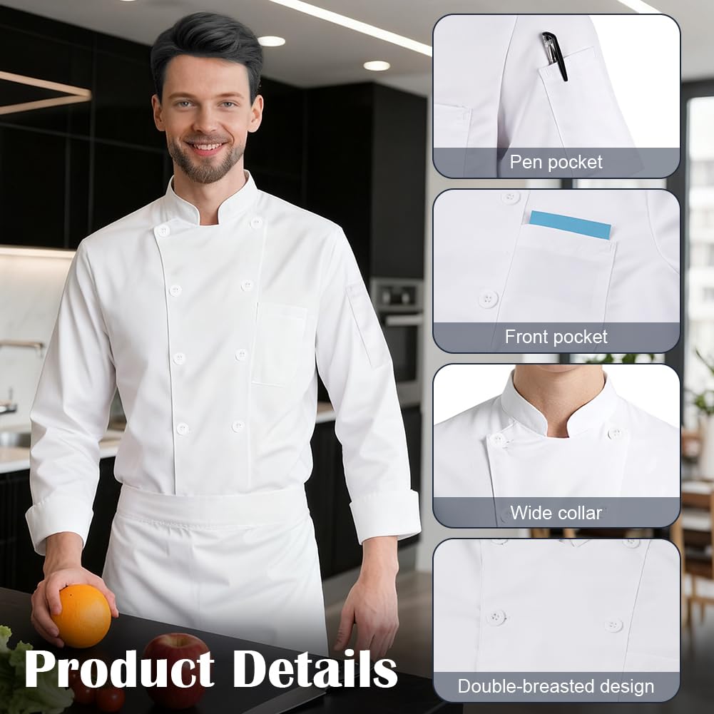 DiULi Chaquetas Cocinero Hombre, Chaquetilla de Chef Mujer, Camisa de Cocinero Manga Corta, Uniforme de Camisa con Botónes,Abrigo de Trabajo Camarero Unisex para Hosteleria,Cocina,Restaurante